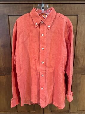 Boy’s Kule Button-Down Linen Shirt in Coral